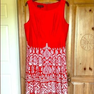 Jones New York Red/White Patterned Dress Size 14